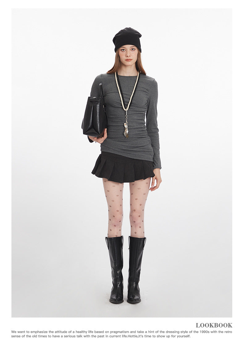 Nariele Pleated Slim Slim Long Sleeves