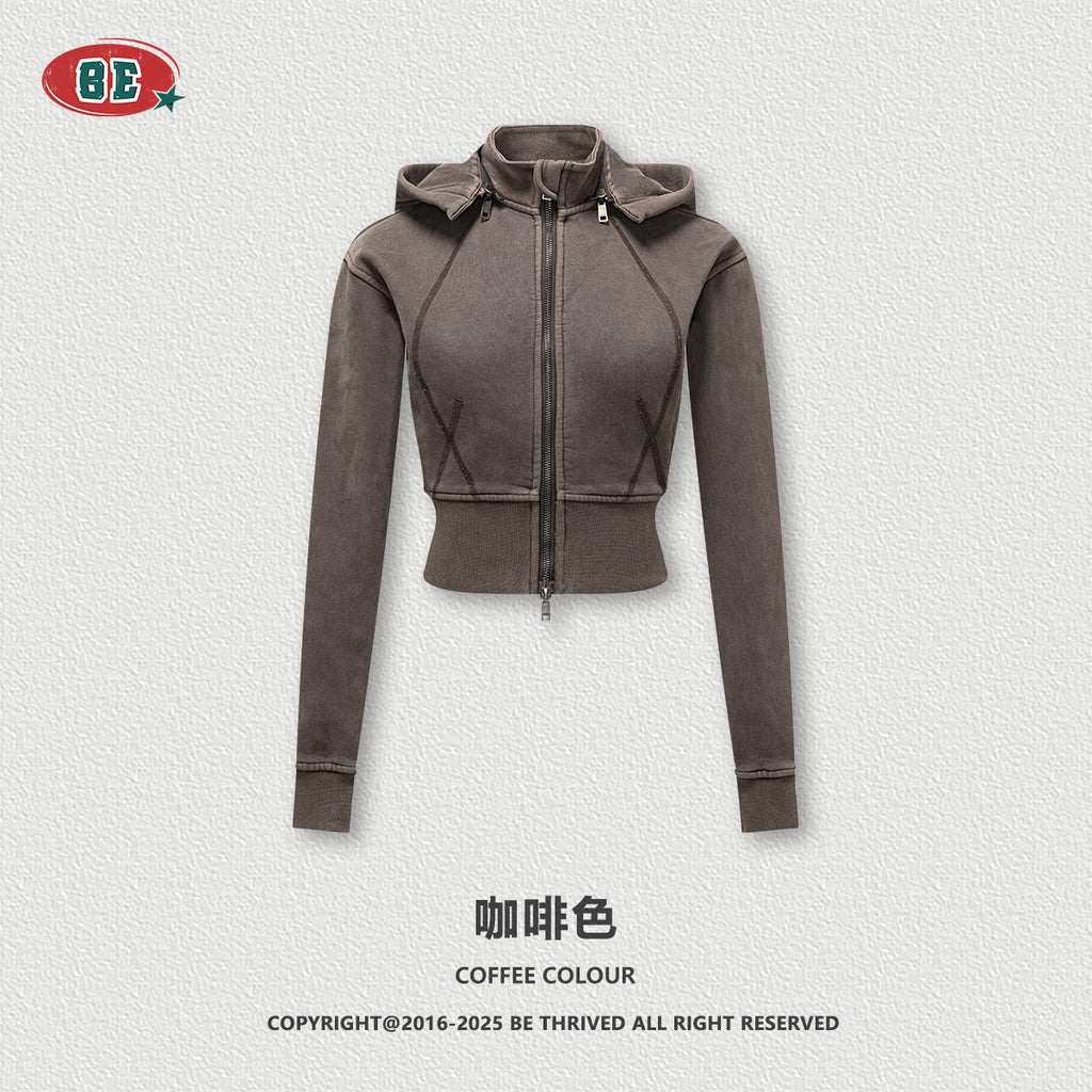 BE Retro Short Waist Zipper Jacket