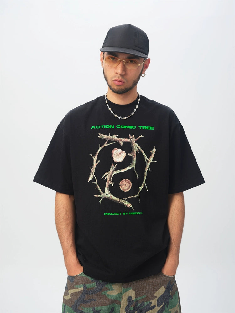 ComicTree Gossip Branch Letter Round Neck Tee