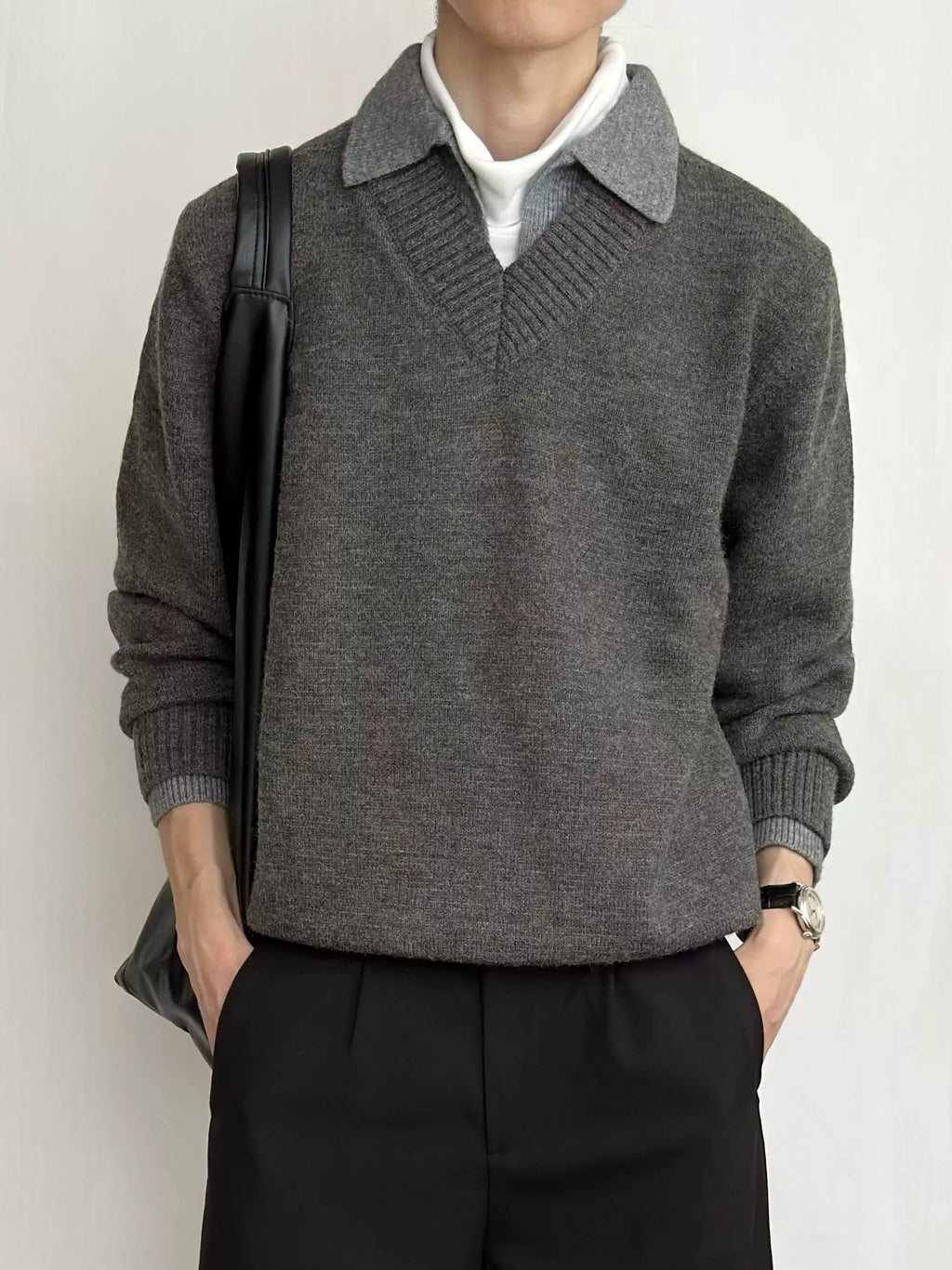 Stay The Night Fake Two V-Neck Sweaters