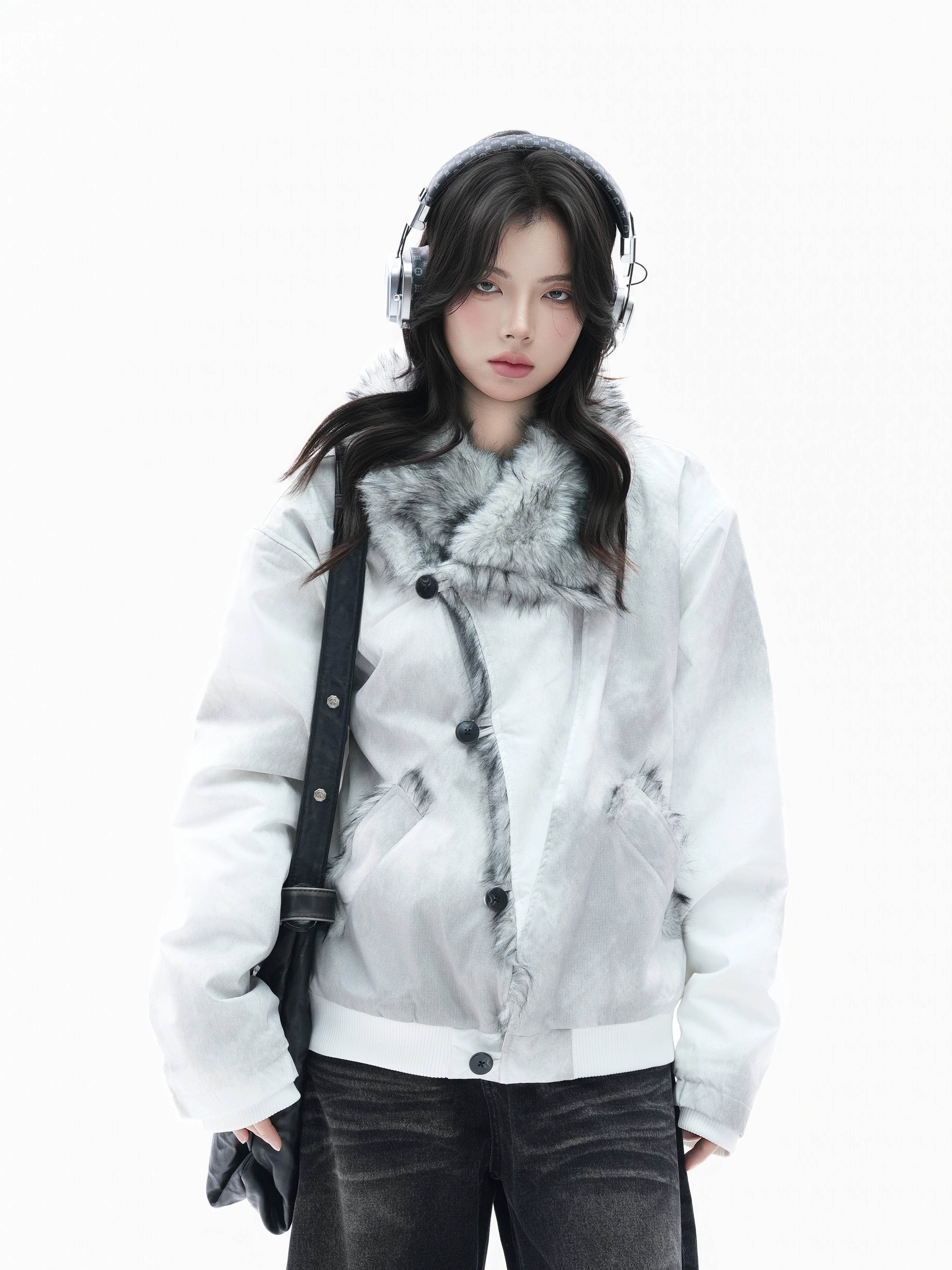 Zuocisankon Plush Lapel Diagonal Buckle Tie-dyed Cotton Jacket