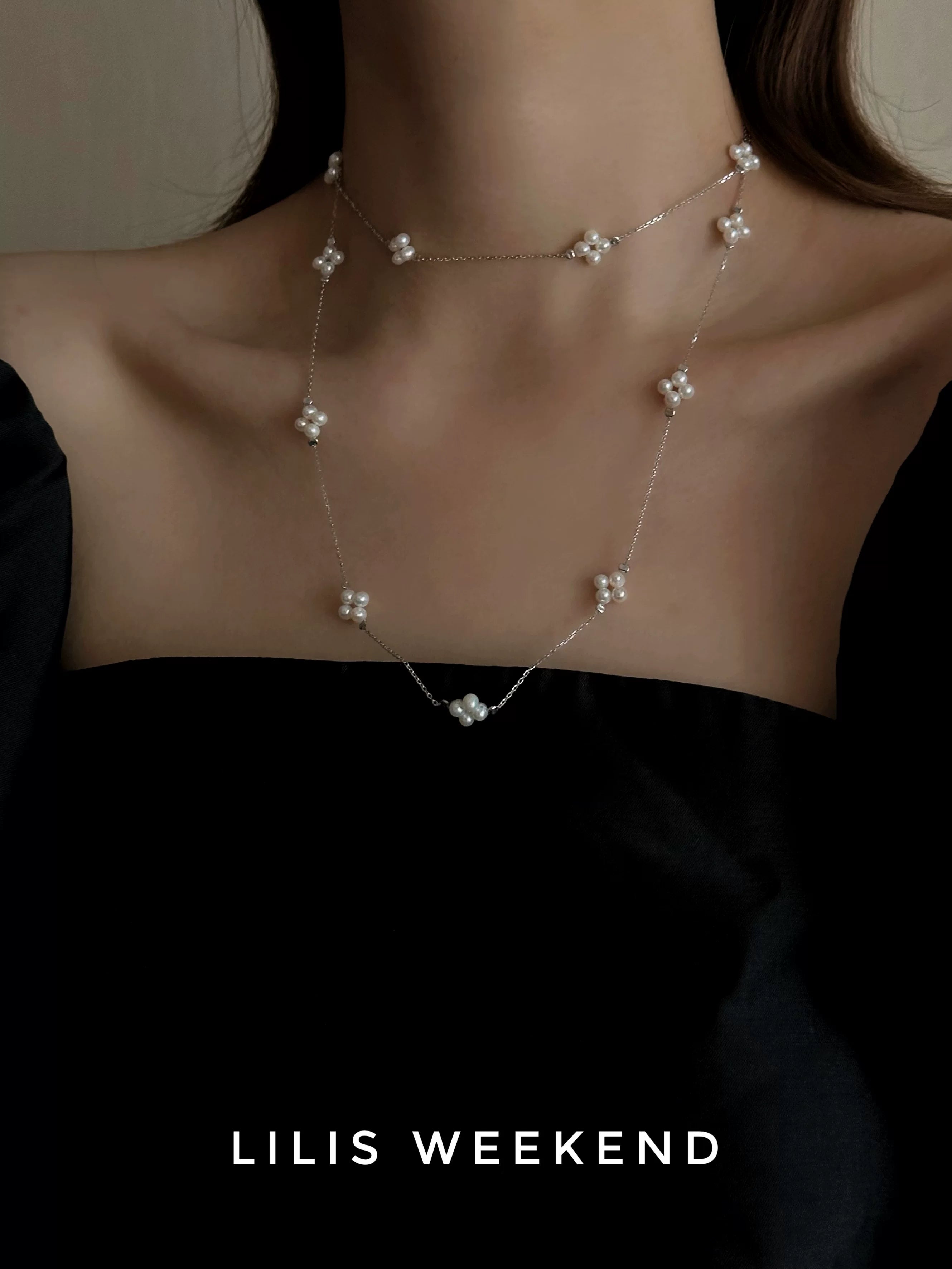 Lilis Weekend Cross Petal Pearl Necklace