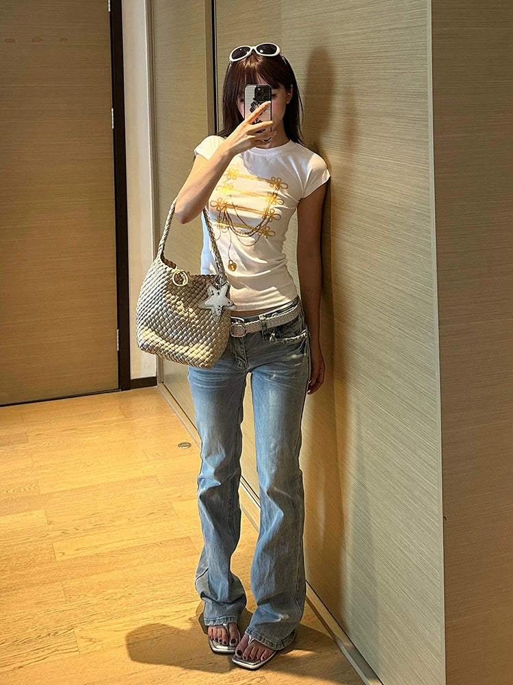 EAHO Chain Bronzing Printing Slim and Thin Tee