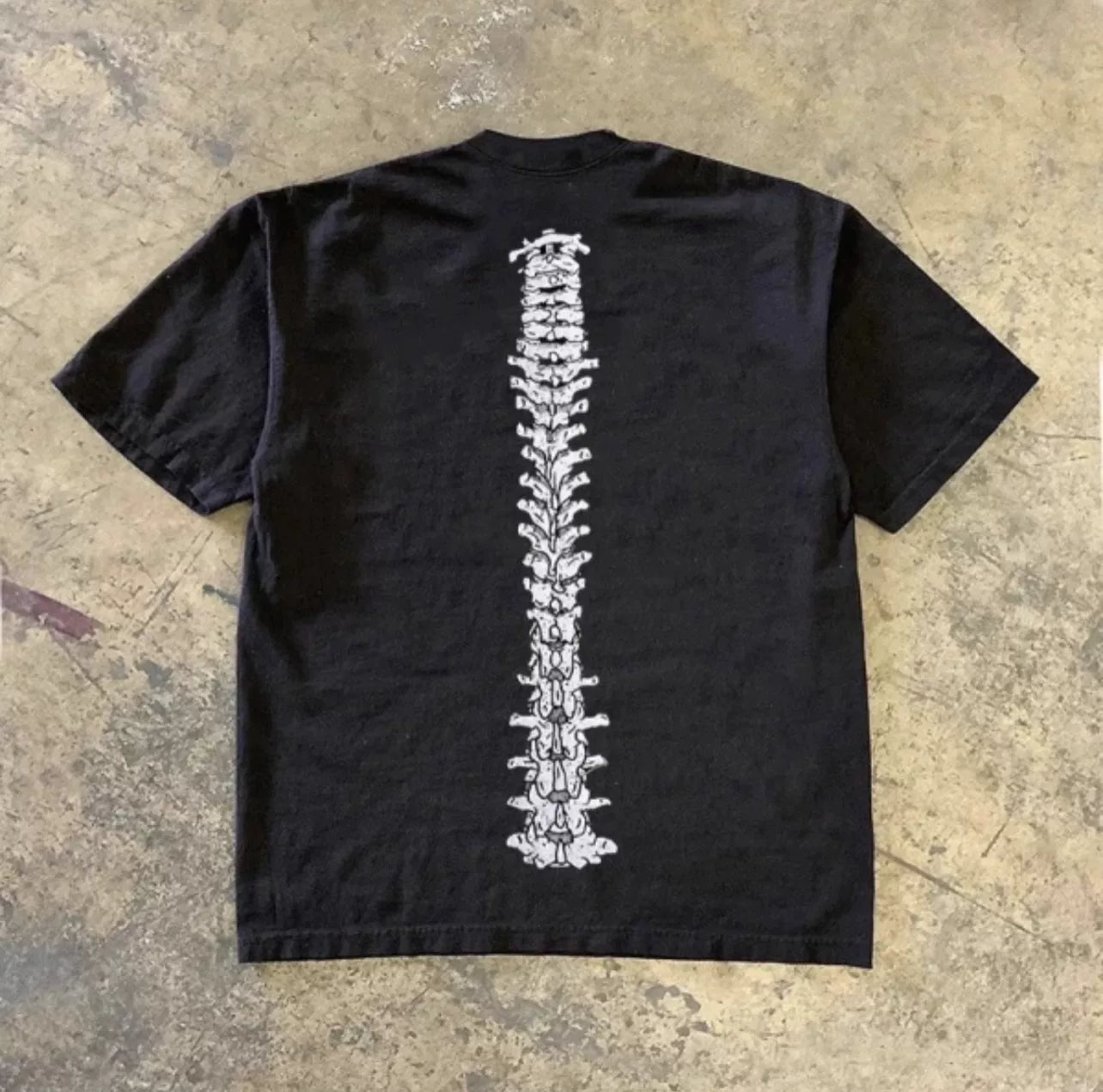 UPUPXIA Ribs Vintage Letter Print Loose Tee