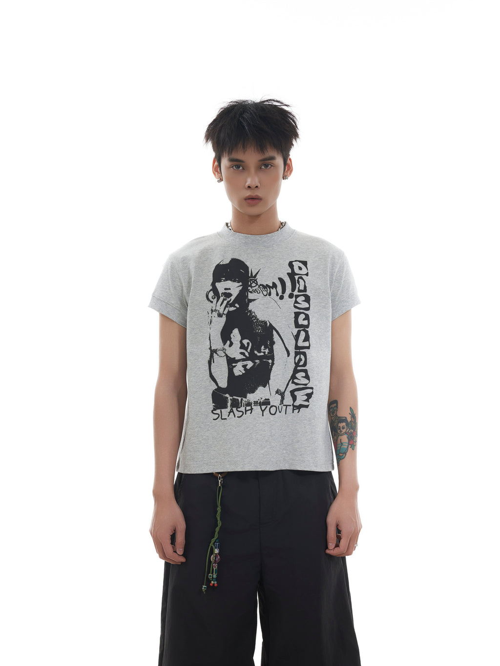 BTSG SLASA front shoulder slim thread cuffs short sleeve tee