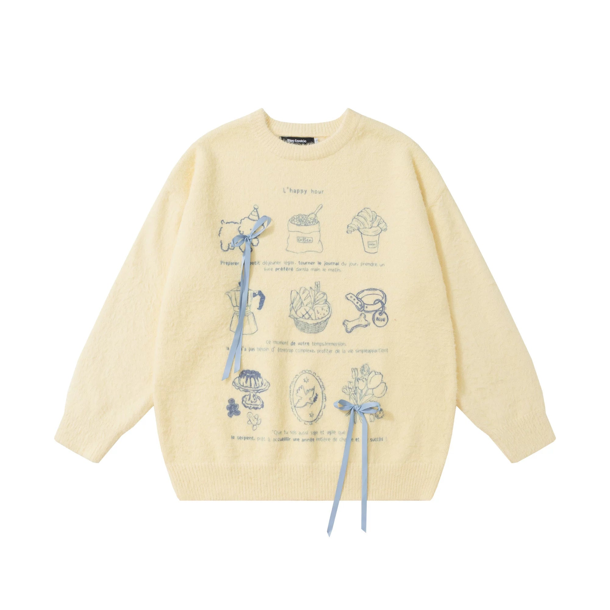 Zuocisankon Soft Waxy Knitted Bow Jacquard Sweater