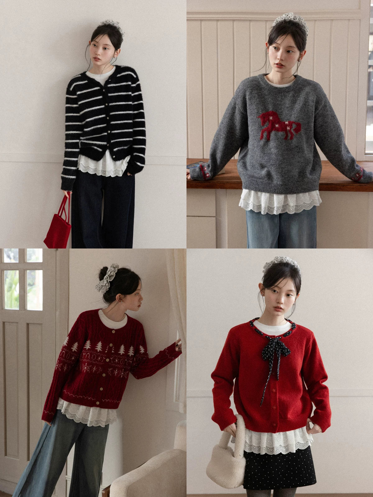 Cantonstory Crew Neck Lace Long Sleeve