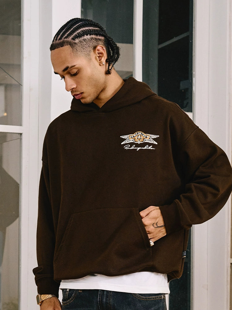 Remedy Embroidered Loose Hooded Sweater