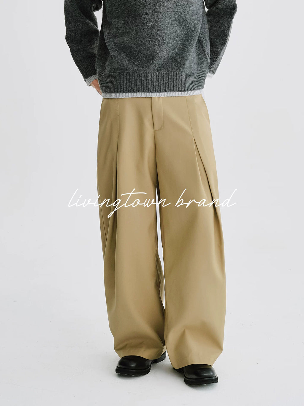 LIVINGTOWN Vintage Pleated Casual Wide-leg Pants