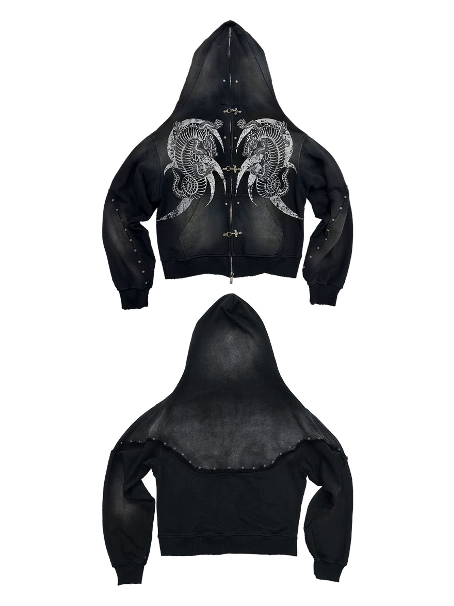 WANNA LAB Lobster Buckle Zipper Rivet Wash Wreck Sweater