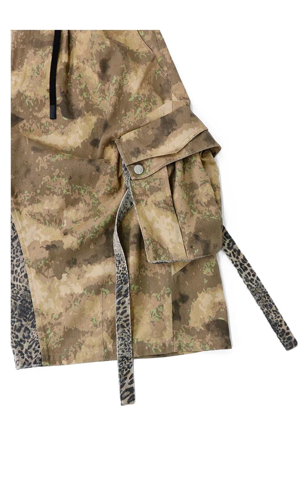 RELABEL Camouflage Leopard Print Splicing Tooling Eight-point Shorts