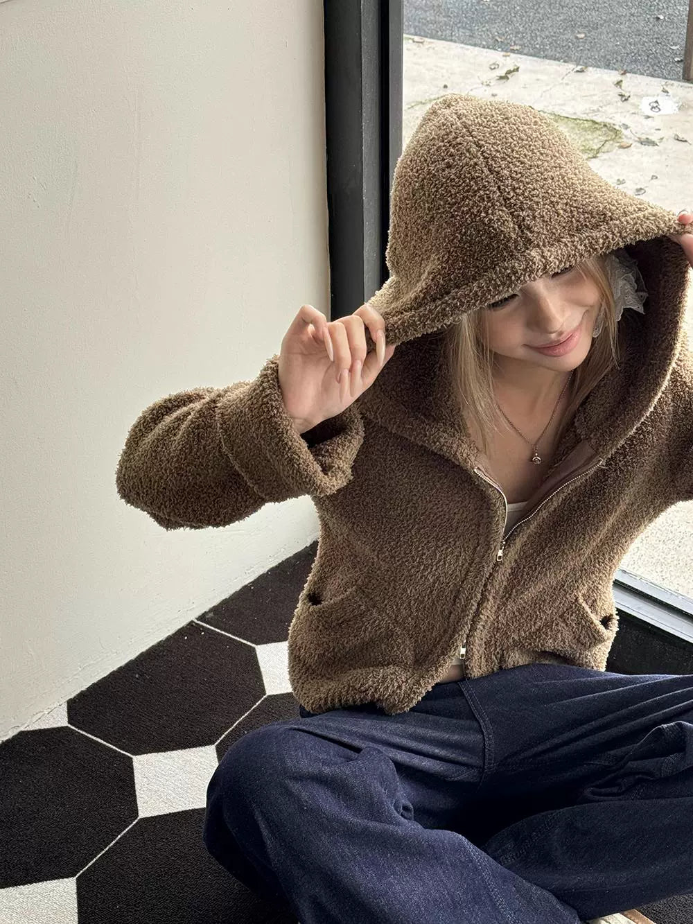 Audwyn Soft Waxy Vintage Hooded Double Zip Knitted Cardigan Jacket