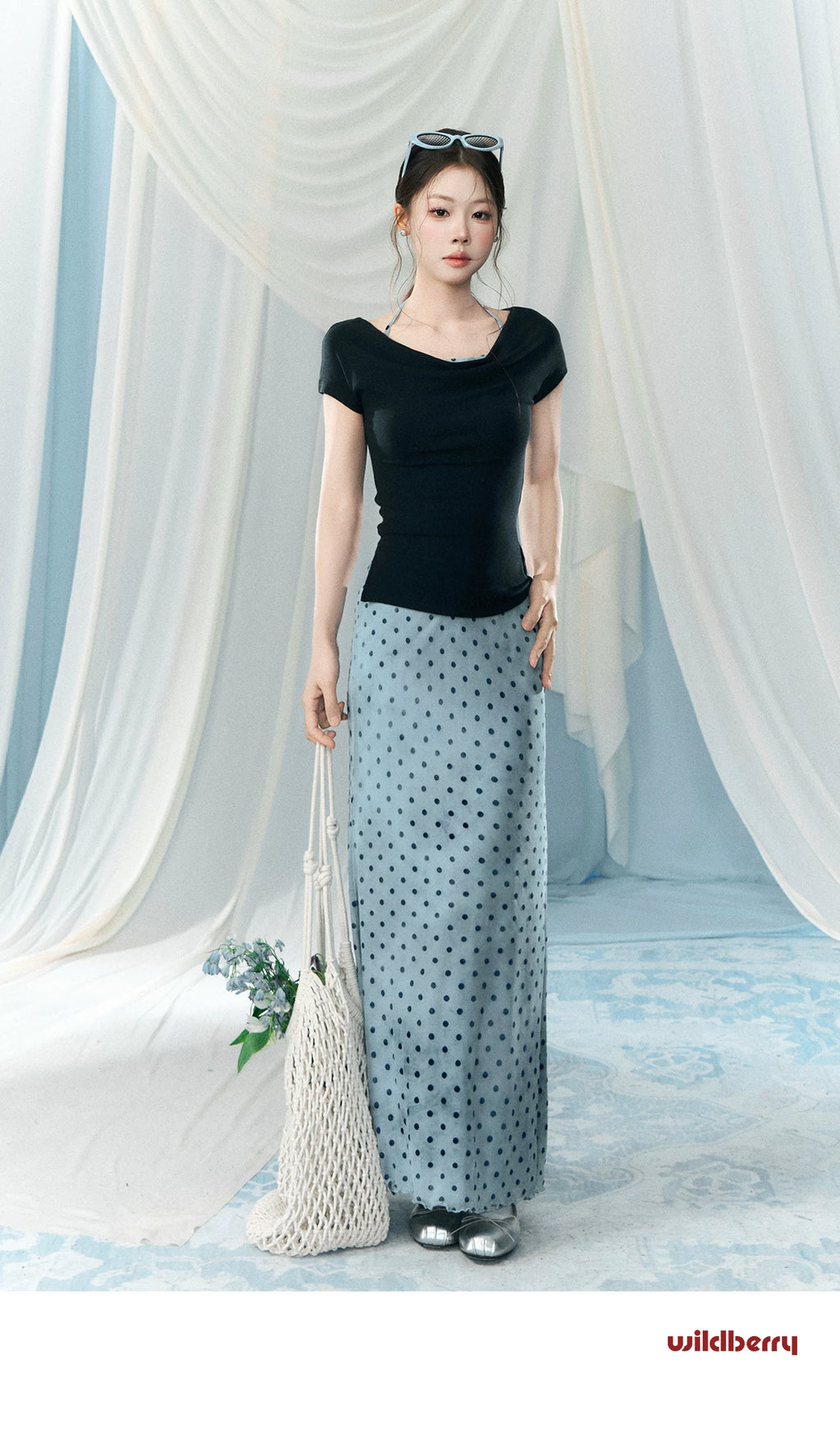 Wildberry High Waist Skinny Polka Dot Skirt