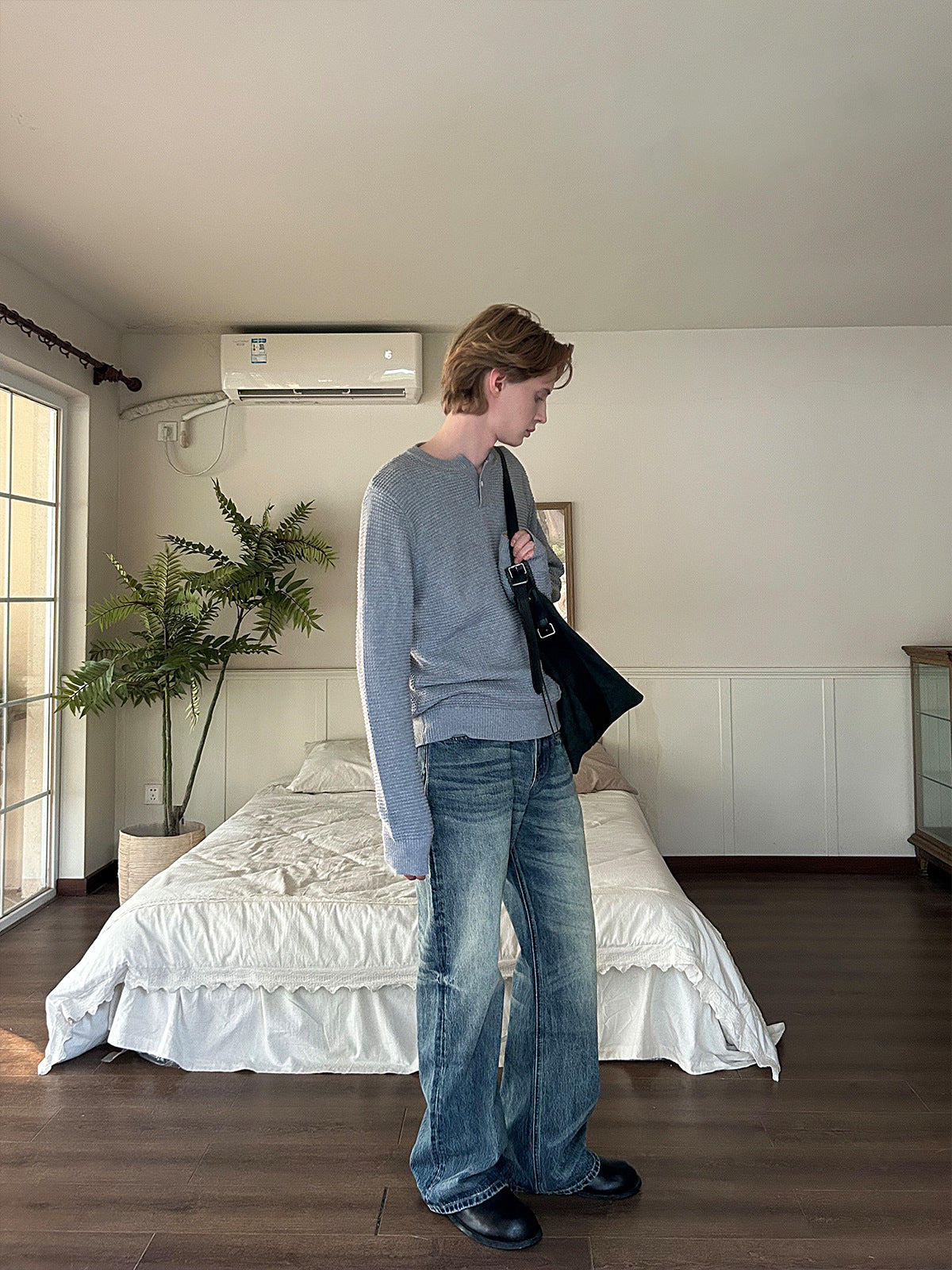 EME Vintage Waffle Small V-Neck Long Sleeve