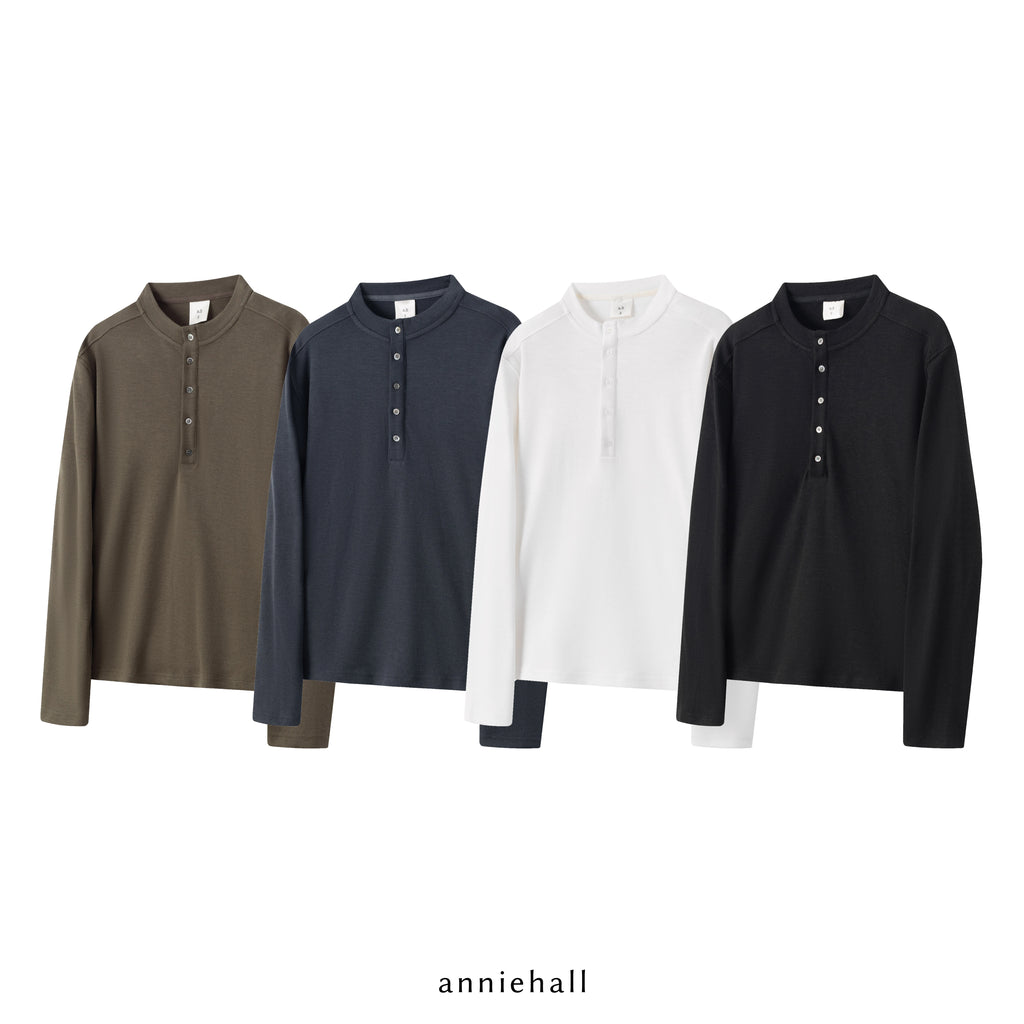 Anniehall25ss Henley vintage bamboo cotton long sleeve Tee