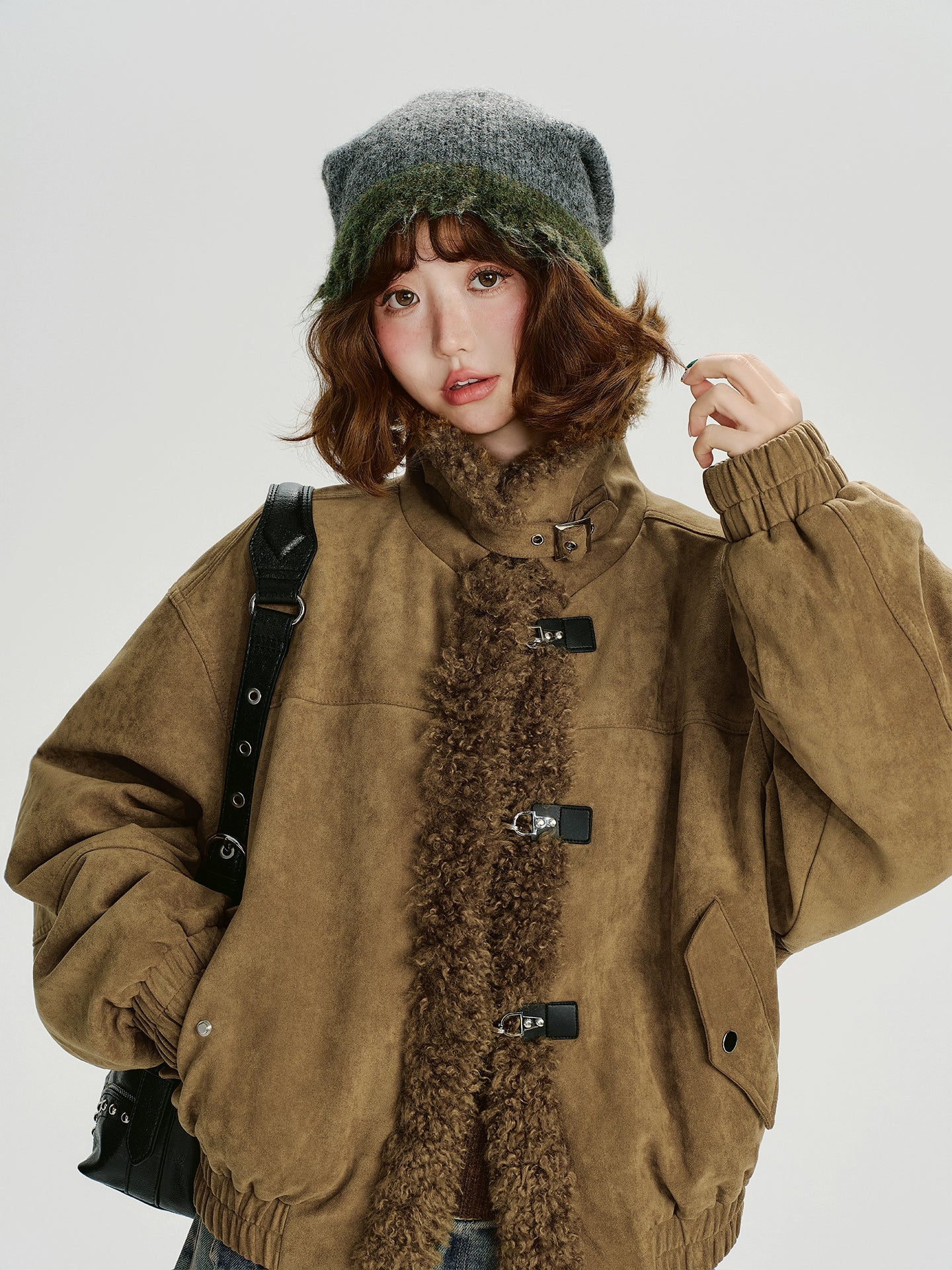 Girlyhalo Vintage Lamb Feather Patchwork Jacket