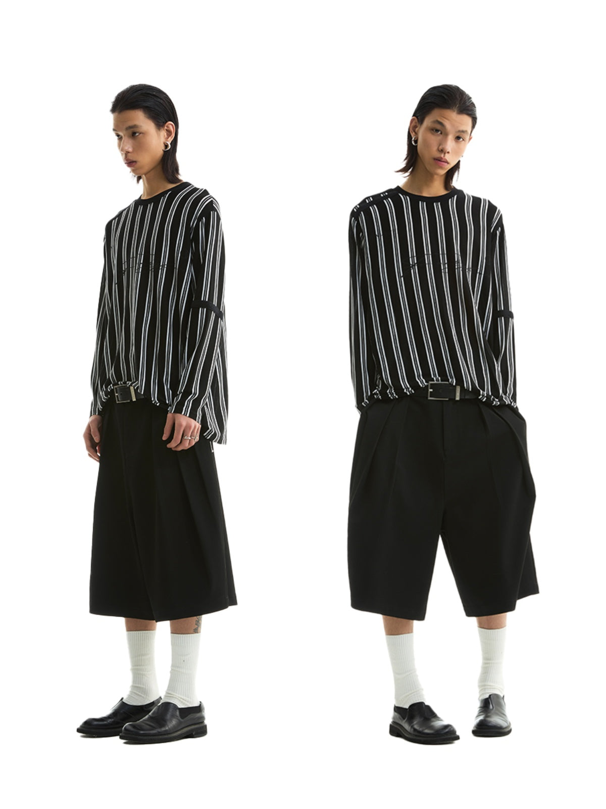 FUNKYFUN 2025SS Double-piece pleated design waistless wide five-point low-crotch trousers shorts