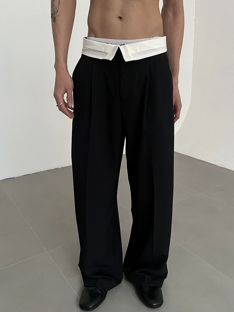 COLN Versatile Contrast Color High Fold-Edge Casual Pants