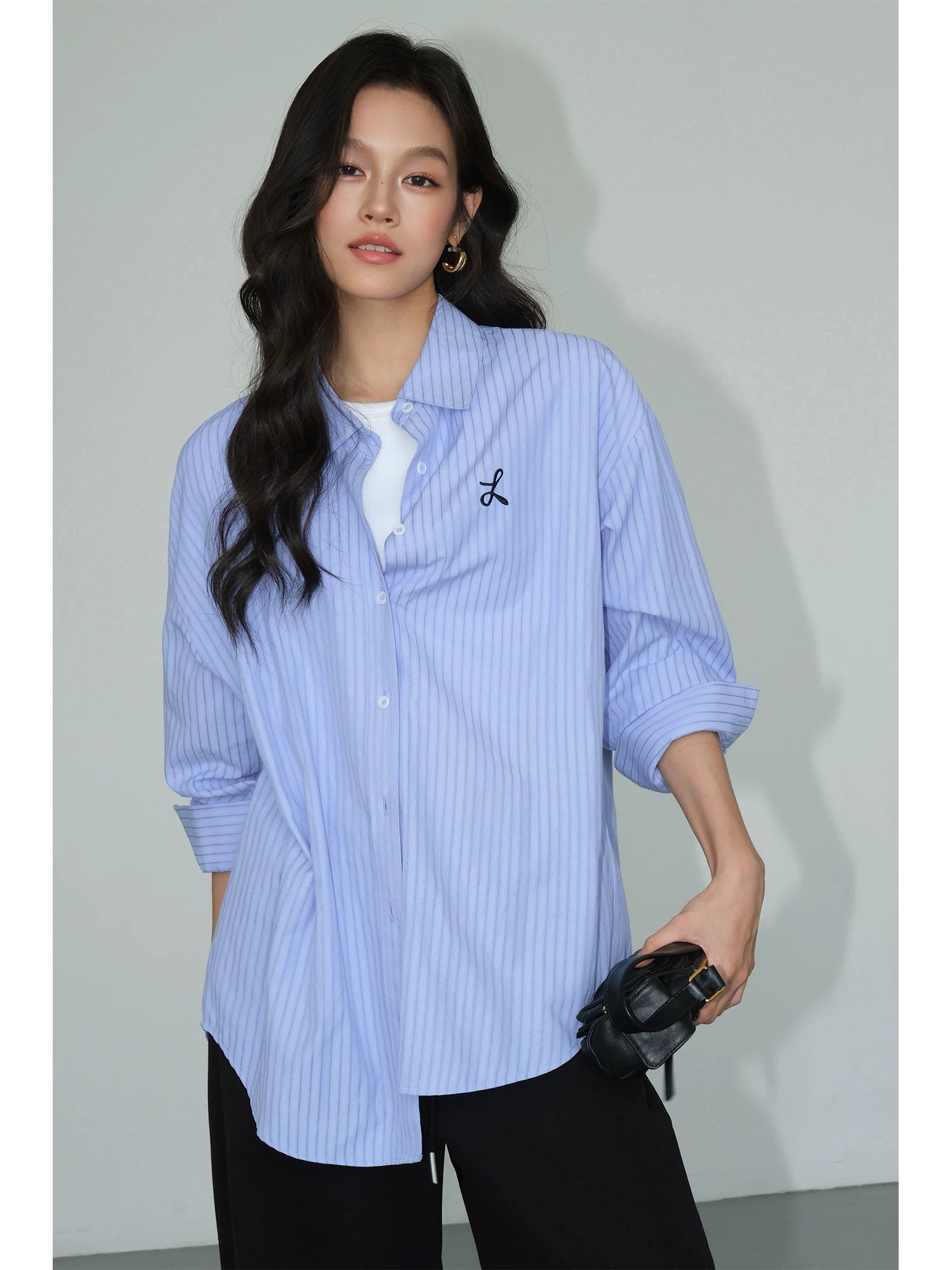 NEVA HU Embroidered Design Versatile Long-sleeved Shirt