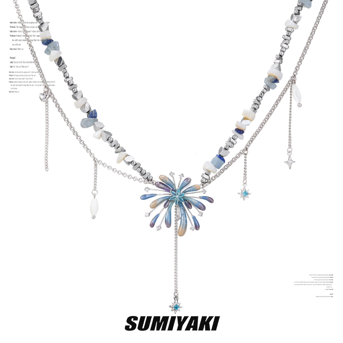 SUMIYAKI Gradual Change Fireworks Beaded Fringed Necklace