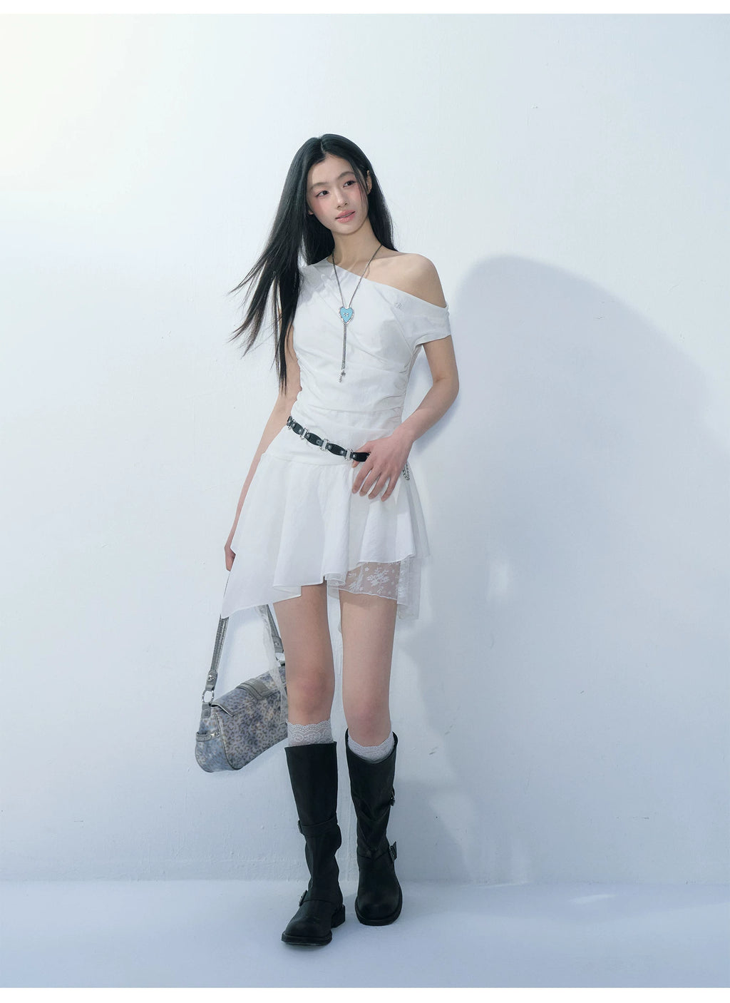 Ablueberry Lace Stitching Off-the-shoulder Dress
