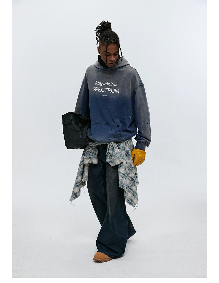 ATRY Hand-painted Splashing Ink Gradual Change Washed Sweater
