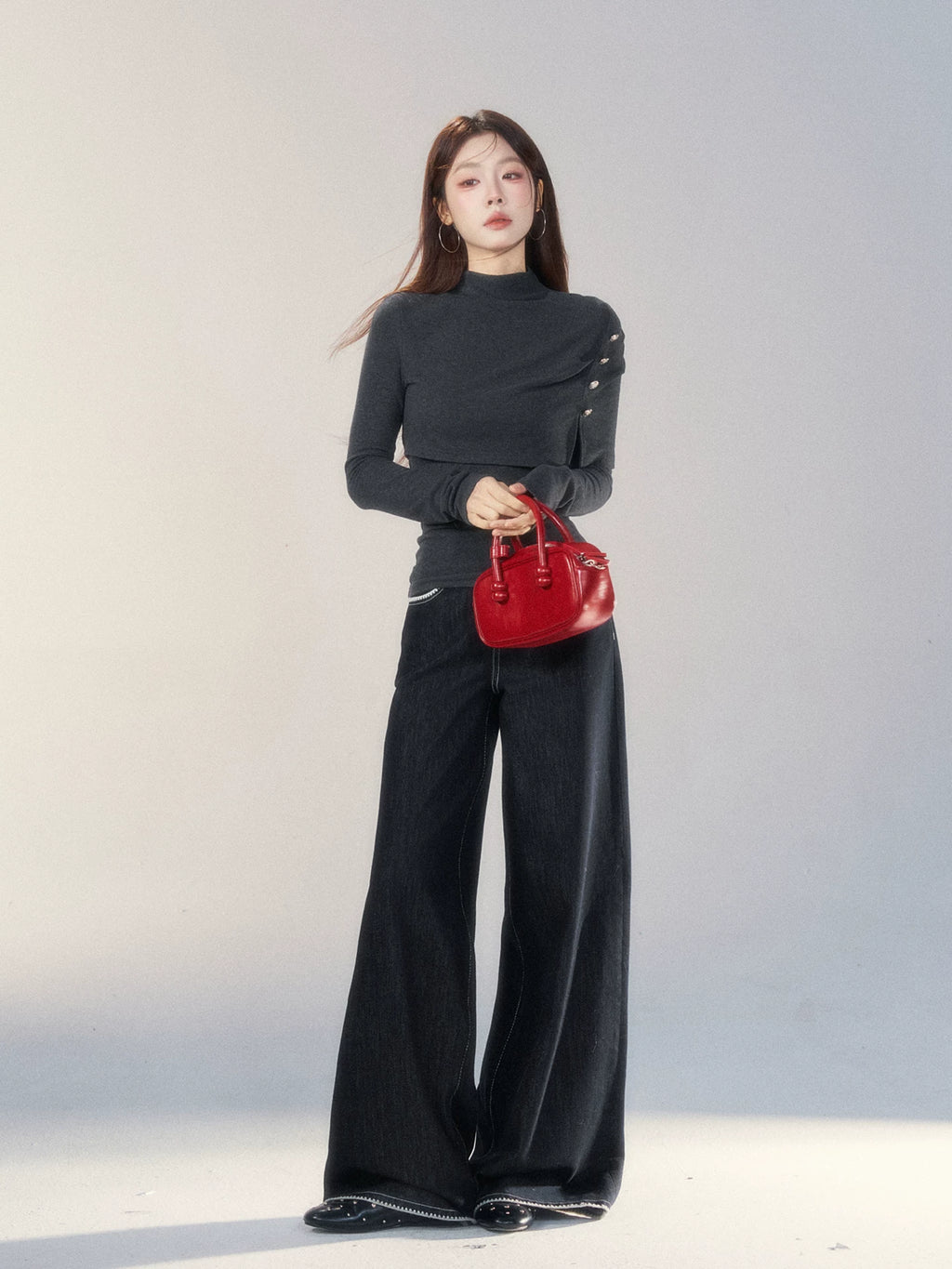 Wildberry Casual Semi-turtleneck Long Sleeve