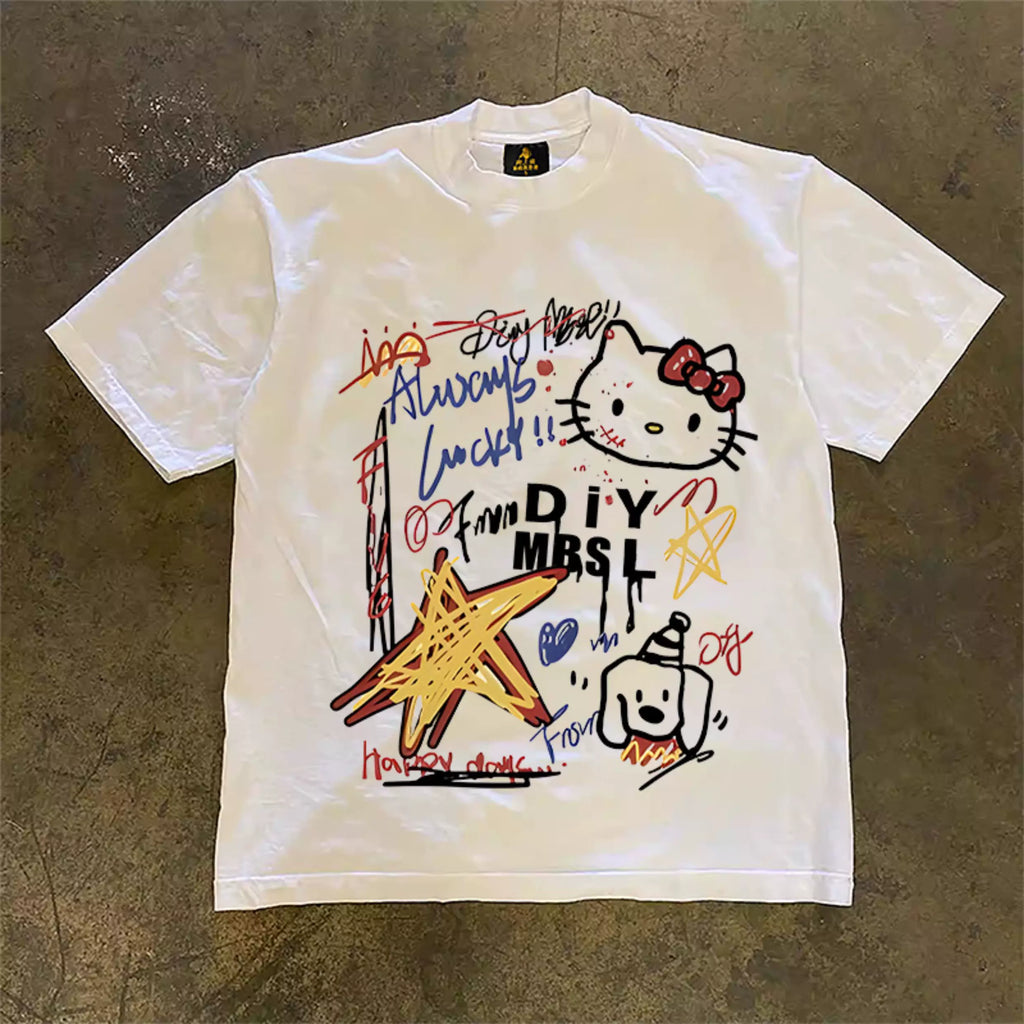 UPUPXIA  Cute Print Casual Loose Tee