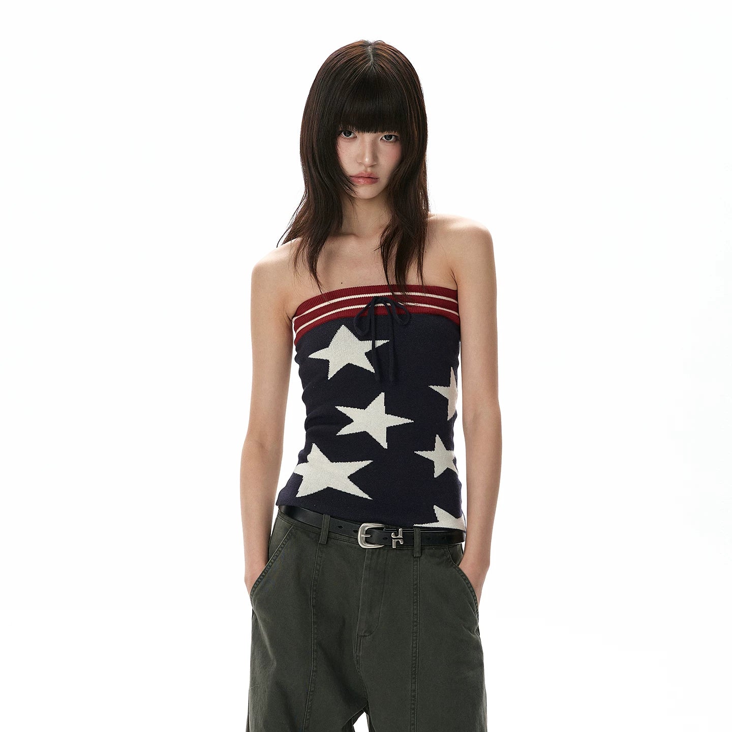 A PUEE Vintage Star Print Knitted Tube Top