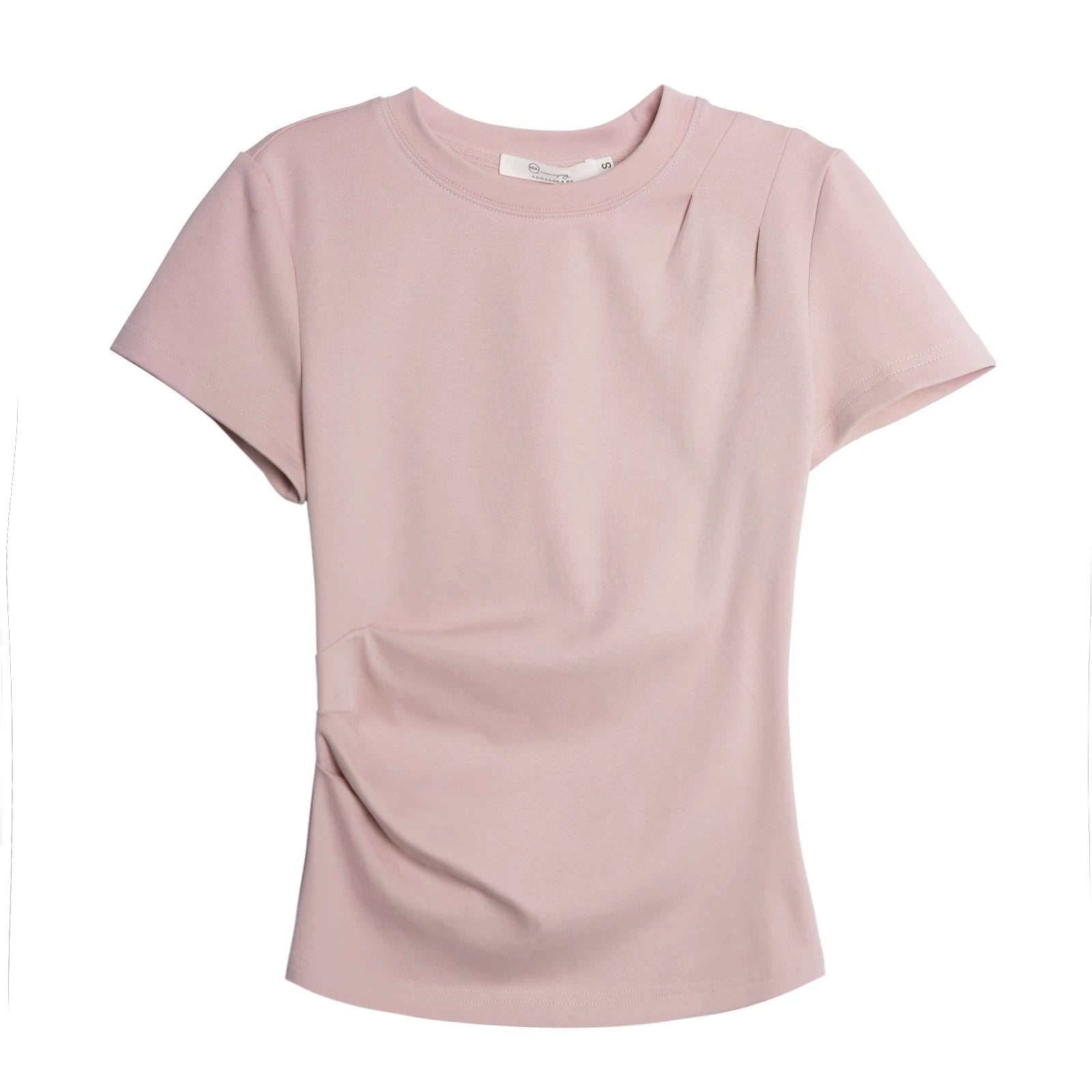 XUJING Pleated Front Shoulder Slim and Thin Tee