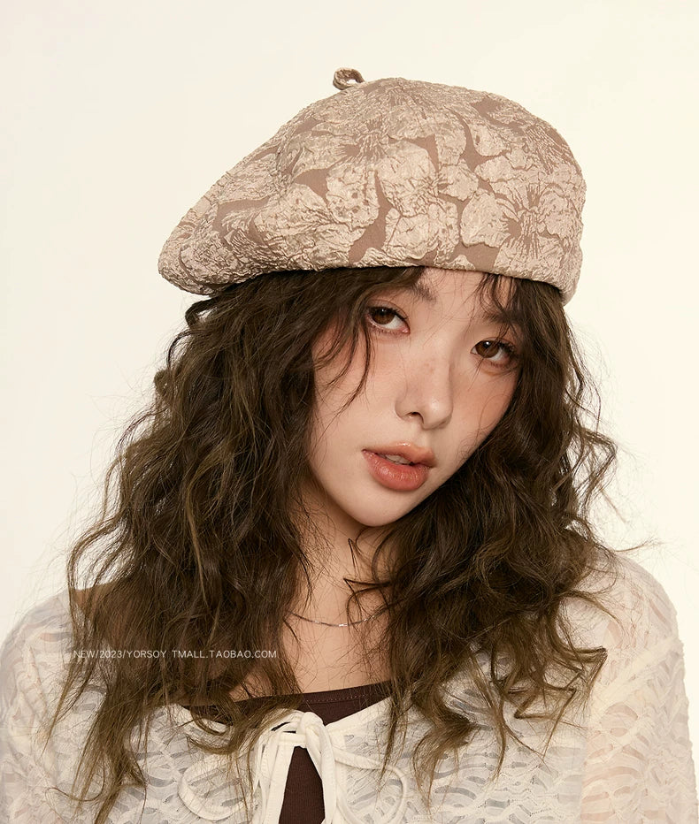 YORSOY Embossed Textured Face Small Casual Beret