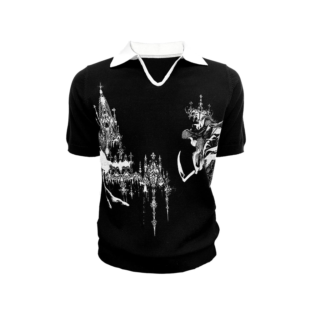 WANNA LAB Front Shoulder V-neck Polo Knitted Tee