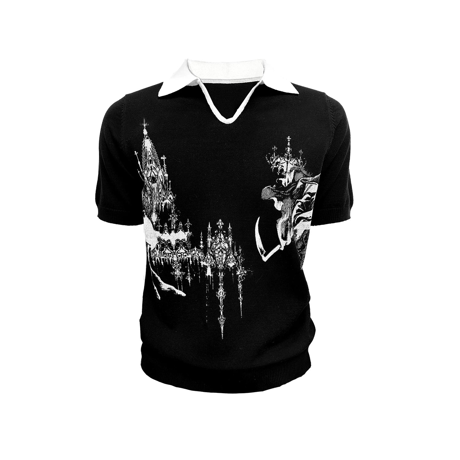 WANNA LAB Front Shoulder V-neck Polo Knitted Tee