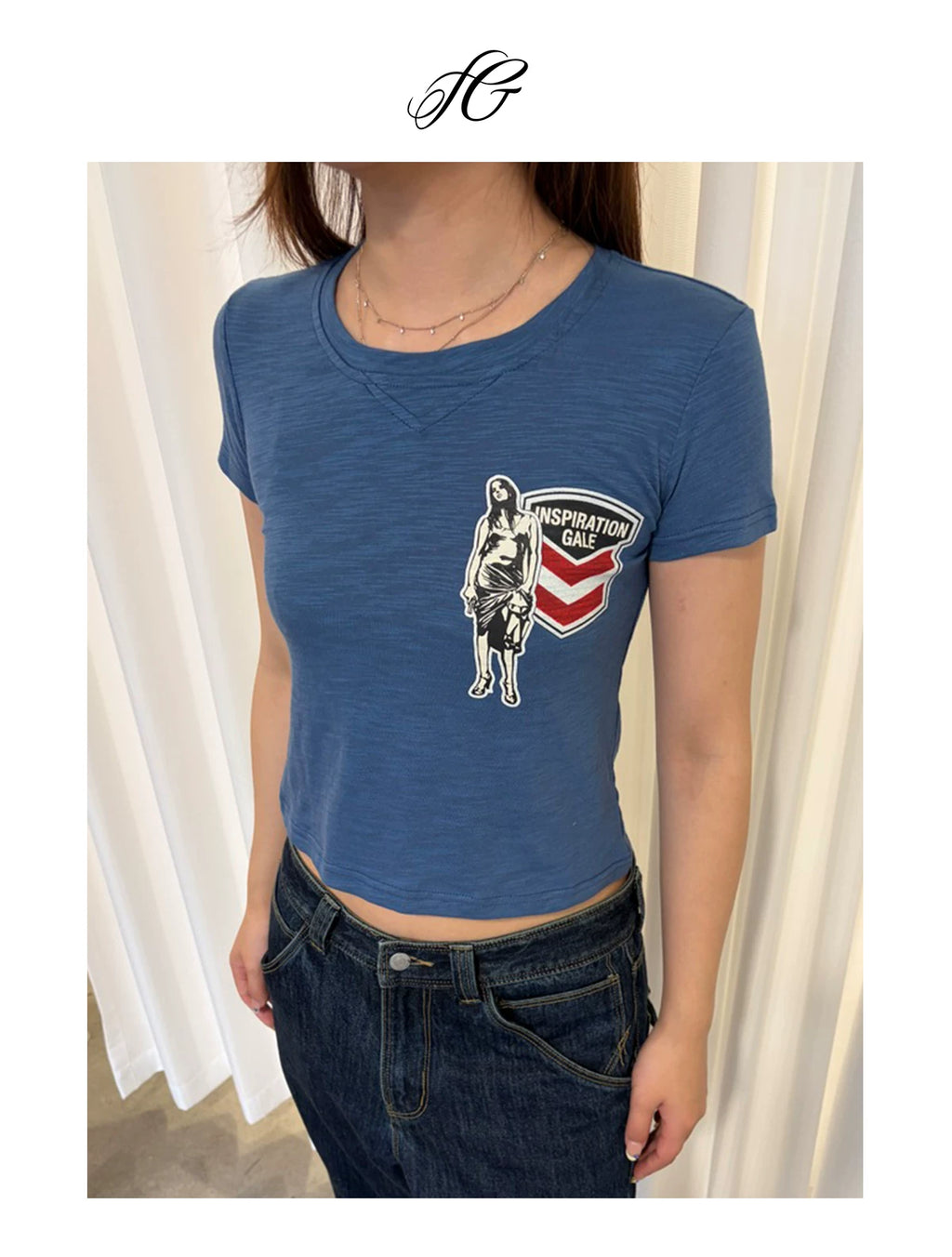 InsGale Retro Badge Printed Slim Tee