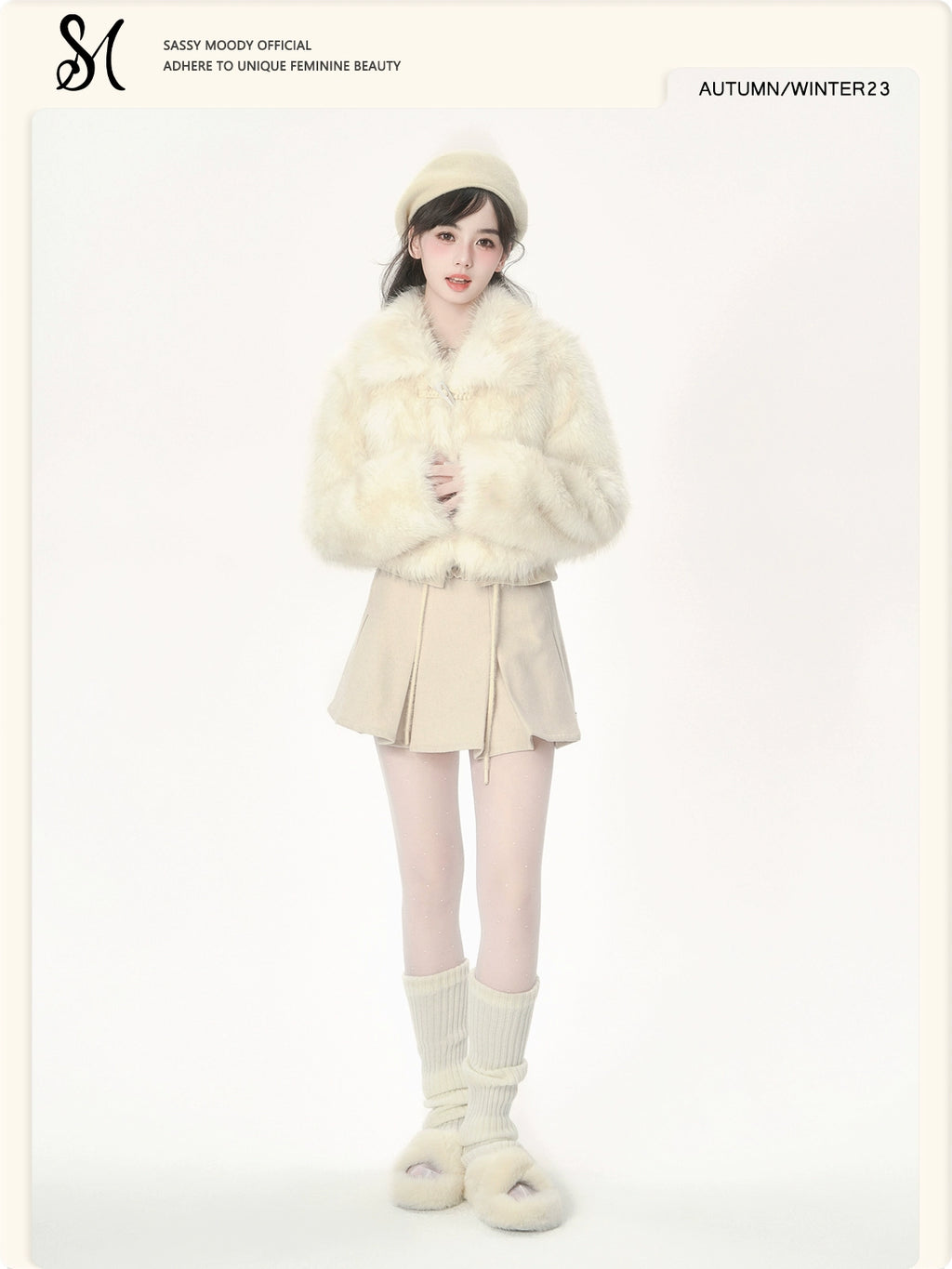 SASSY MOODY Gradual Change Sweet Imitation Fur Fur Short Coat