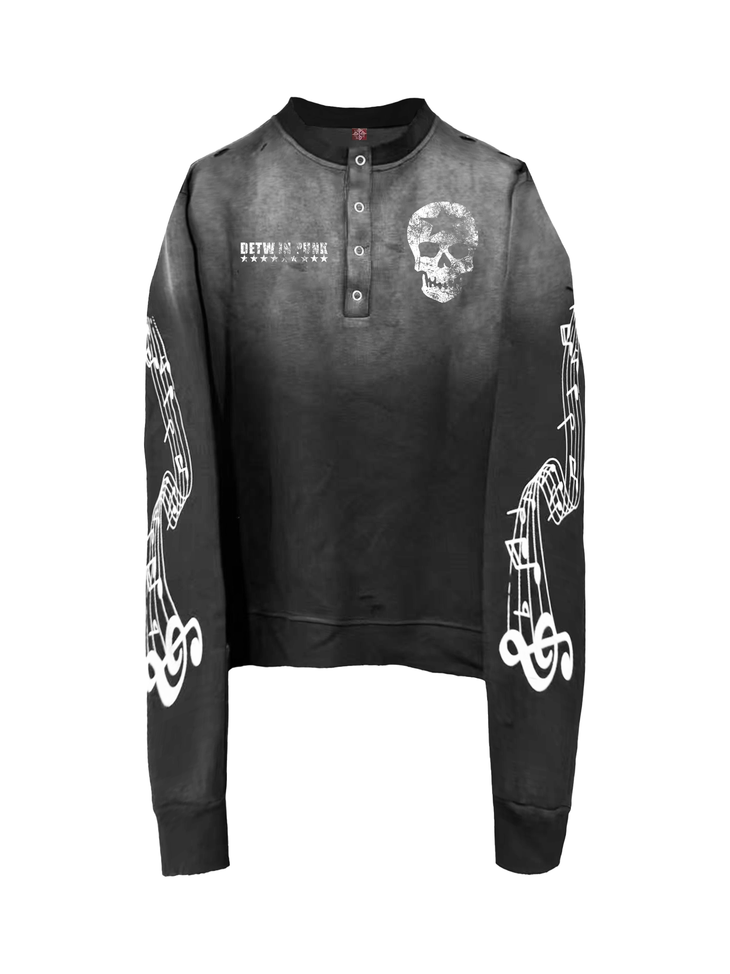 DETW Dark Music Notes Skull Crew Neck Breasted Sweater