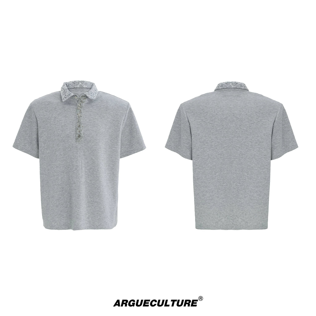 ArguECulturE Niche Sequined Square Neck Loose Polo Shirt Tee