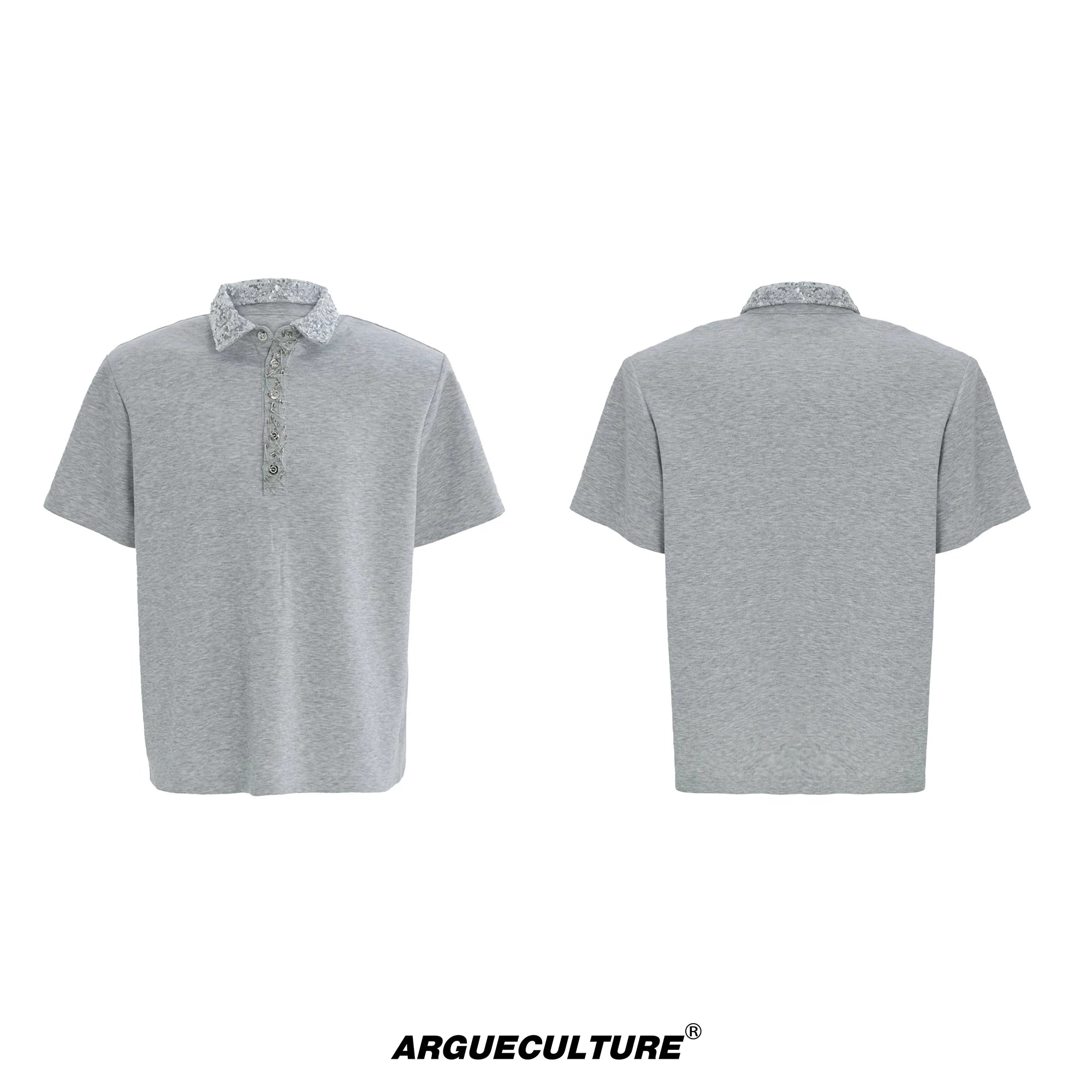 ArguECulturE Niche Sequined Square Neck Loose Polo Shirt Tee