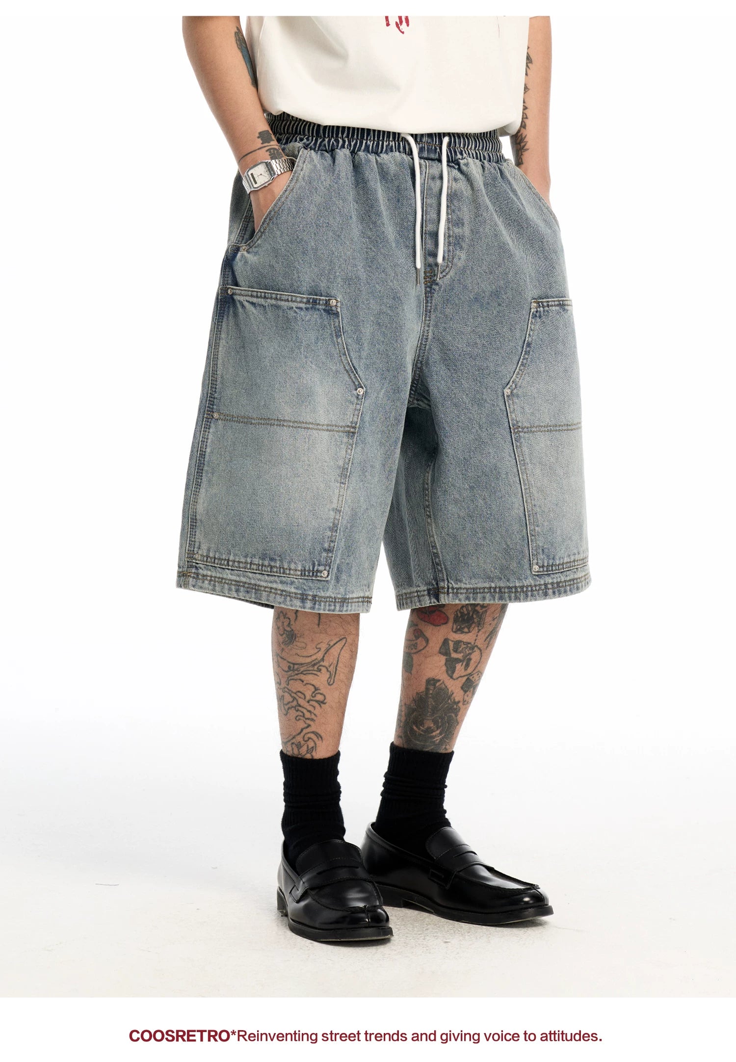 CoosRetro Vintage Wide Leg Denim Shorts