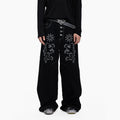 Lightinus Embroidered Breasted Wide-leg Jeans