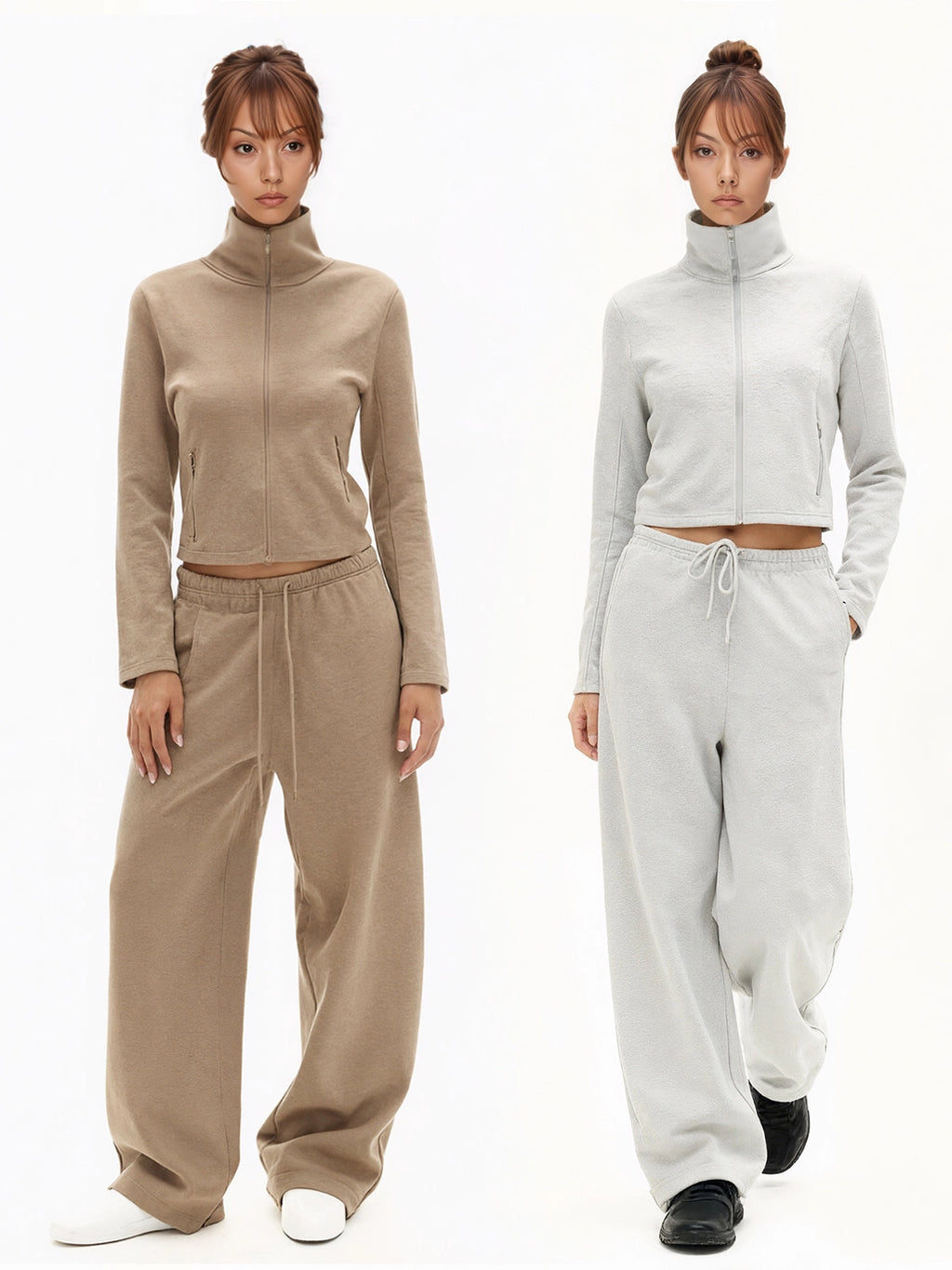 SHE SEEK Vintage Turtleneck Zip Sweater Jacket Casual Banana Cone Sweatpants Set