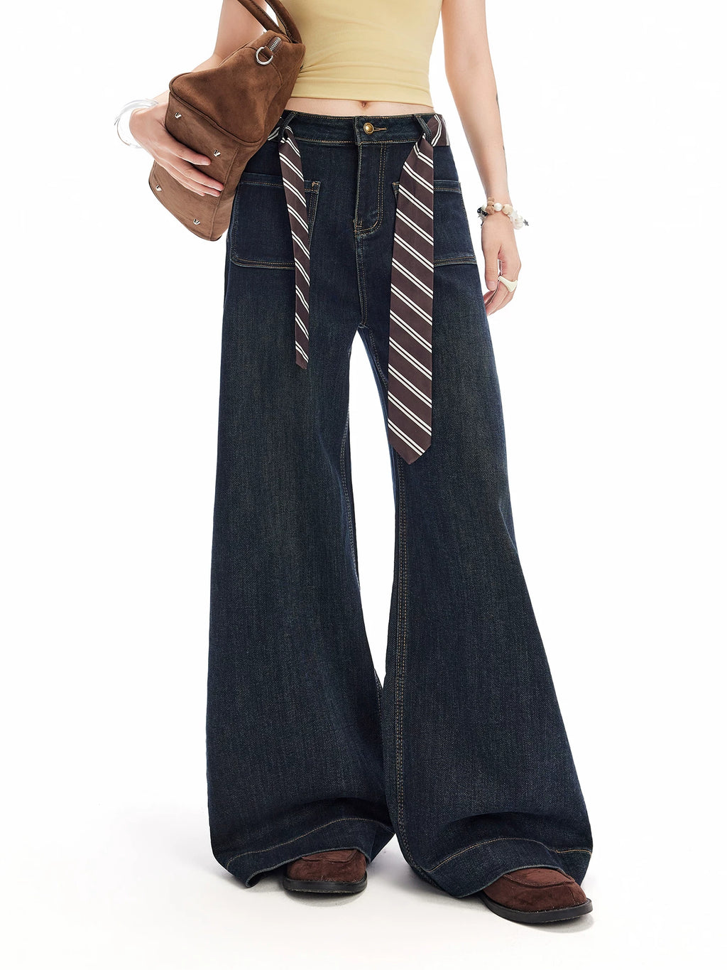 UNIFREE Loose and Skinny Tie Decorative Floor Pants