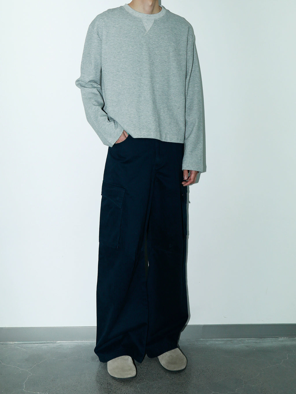 PLUS NO LOGO Casual Bamboo Pattern Round Neck Long Sleeve