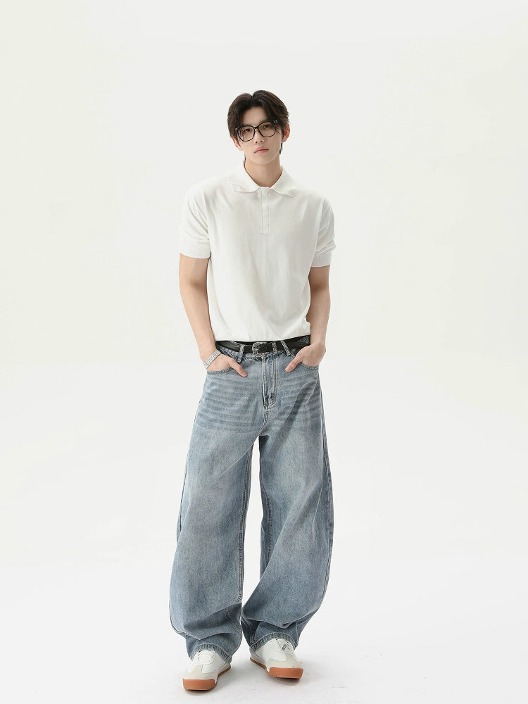 TURNTIDE Vintage Niche Simple Polo Collar Loose Tee