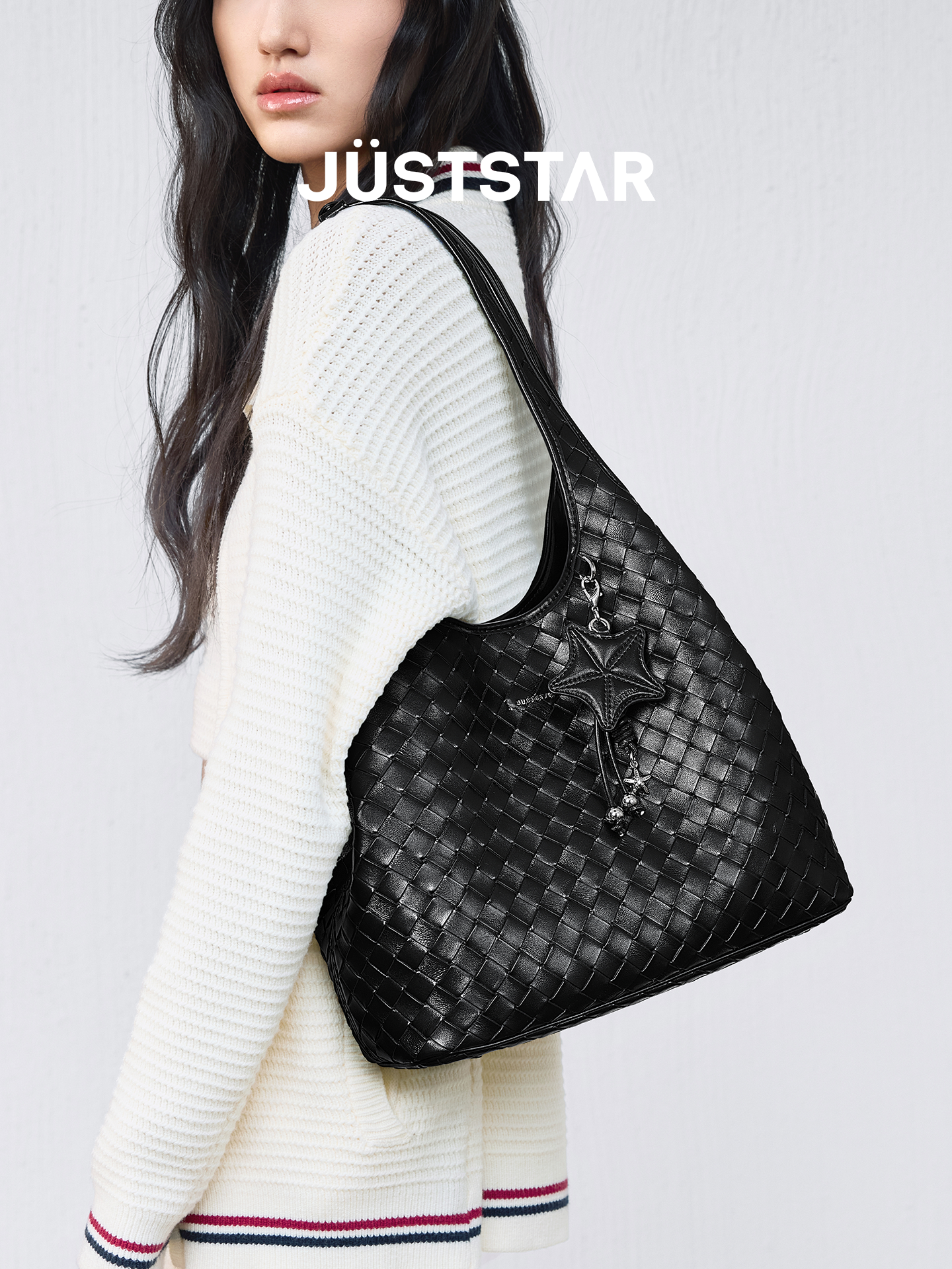 JUST STAR Large Capacity Portable Underarm Knitted Bag
