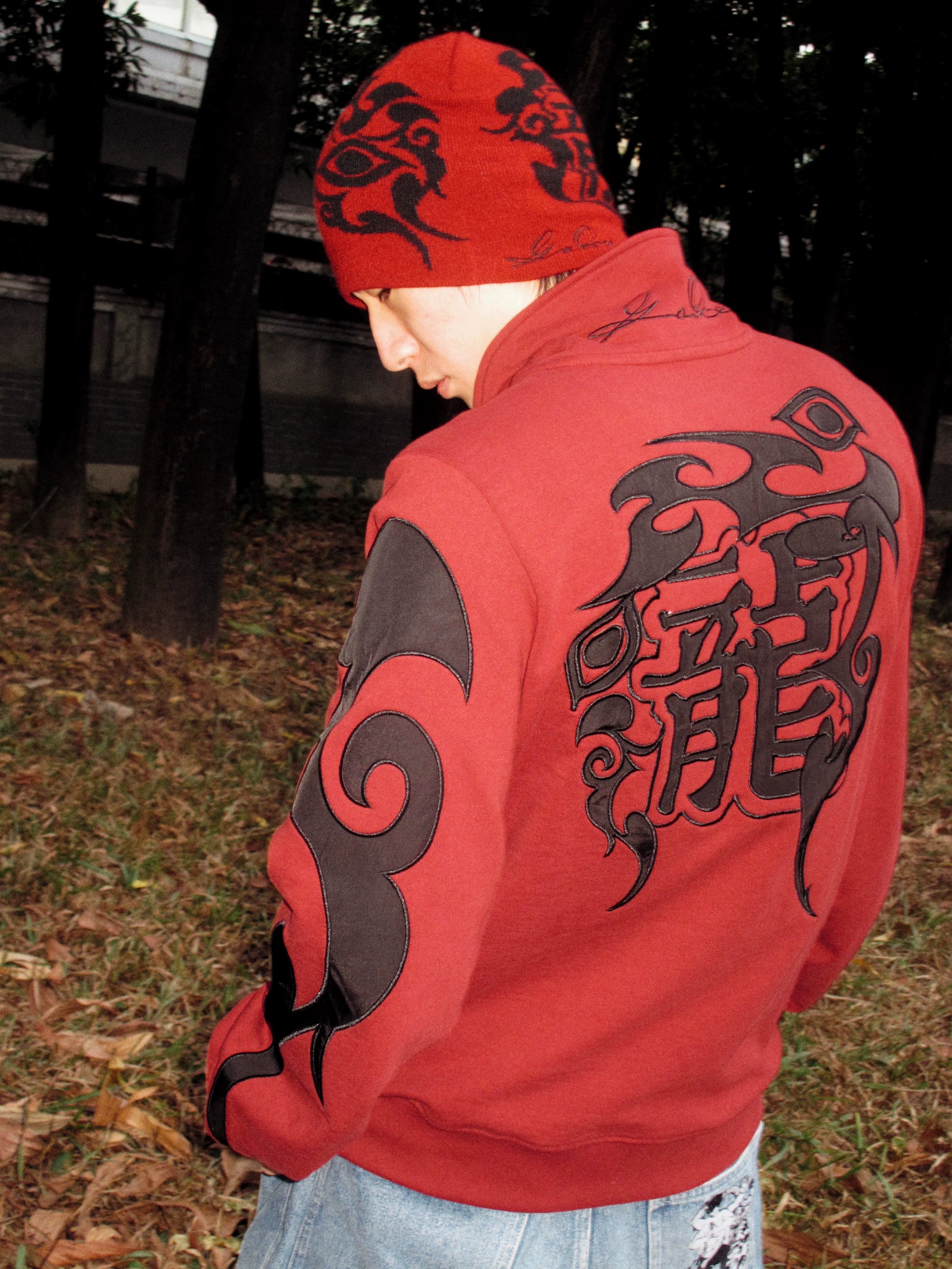 Game One 25FW "Red Dragon" Totem Embroidery Heavy Zip Sweater Jacket