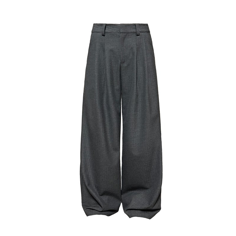 JCAESAR Herringbone Double-pleated Casual Straight-leg Pants