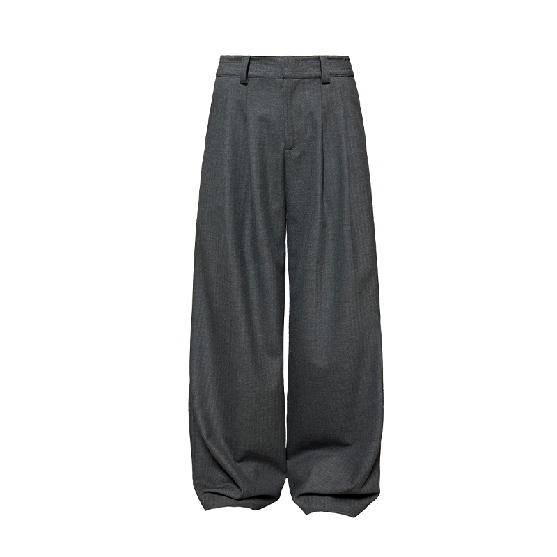 JCAESAR Herringbone Double-pleated Slacks