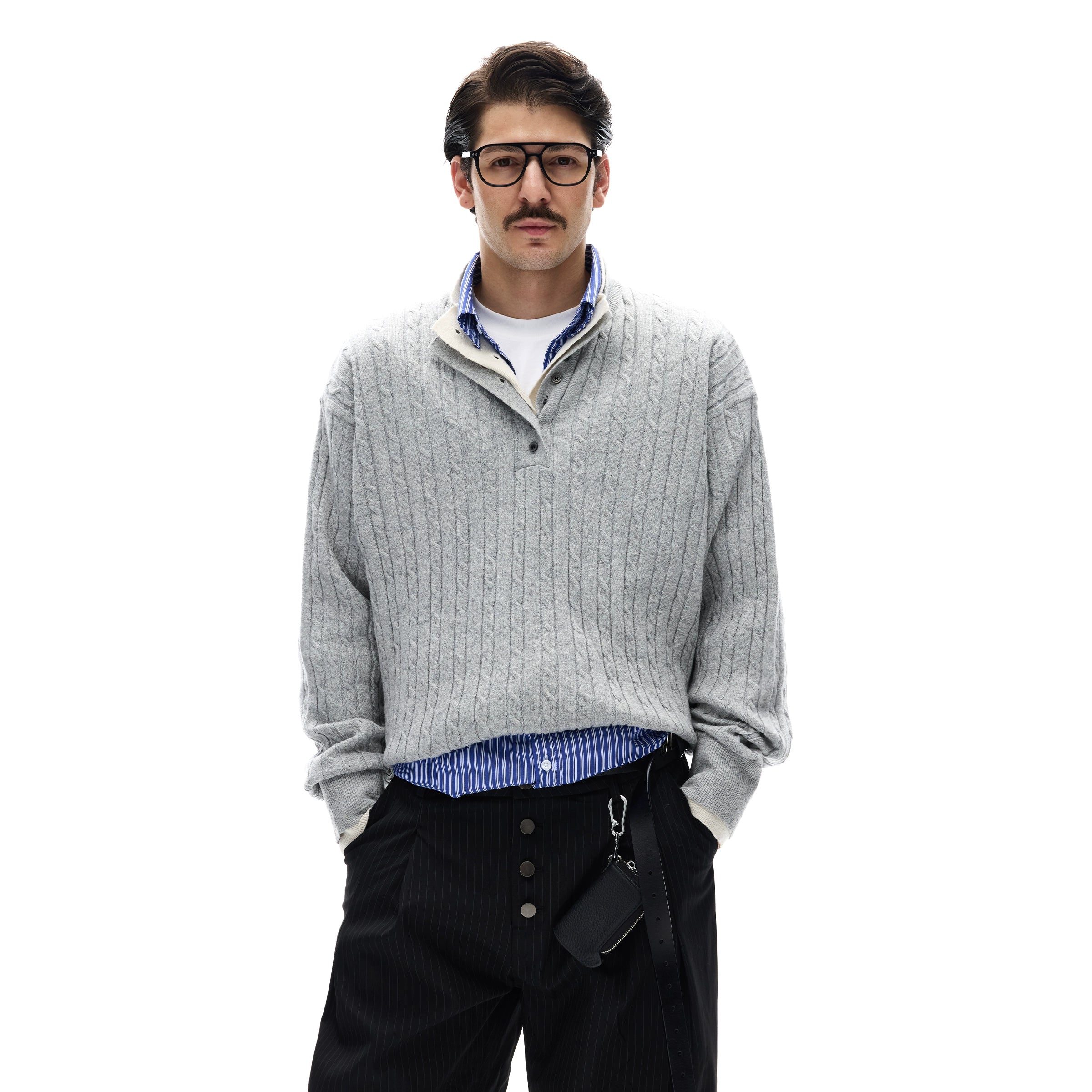 MADWITCH Fake Two-piece Design Twist-knit Sweater