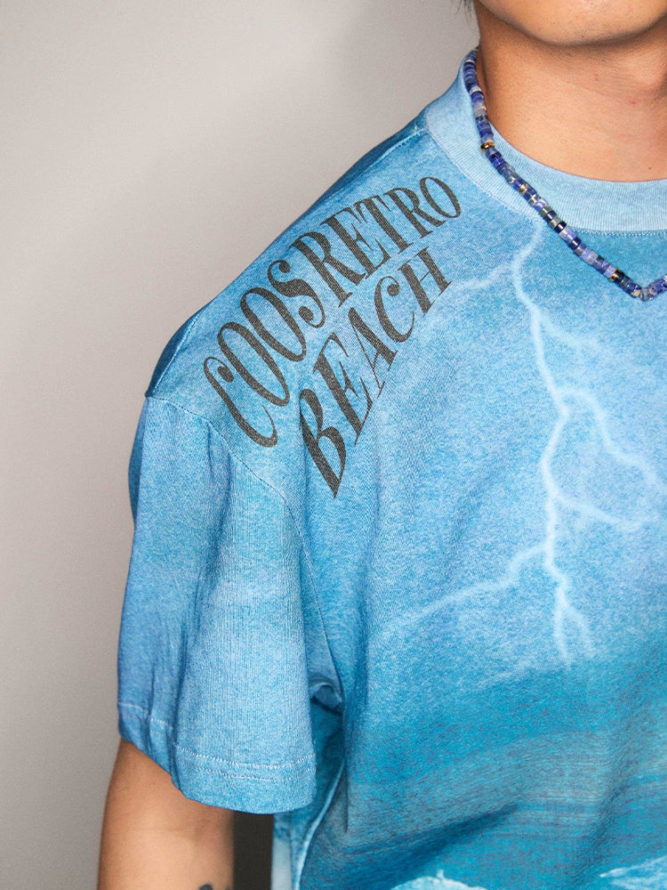 CoosRetro Storm Ocean Print Casual Tee